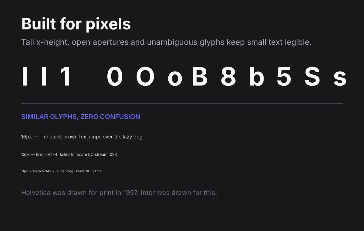 Inter glyph disambiguation and small-size legibility samples